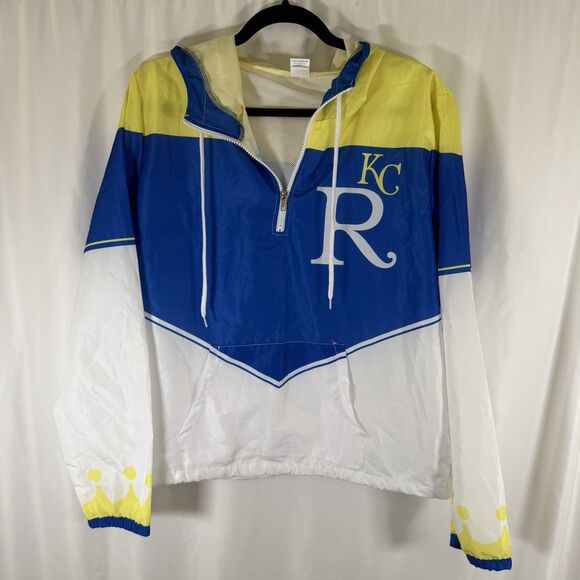 KC Royals Windbreaker Adult Medium Hooded 1/4 Zip Drawstring Pockets Lightweight - Picture 1 of 10